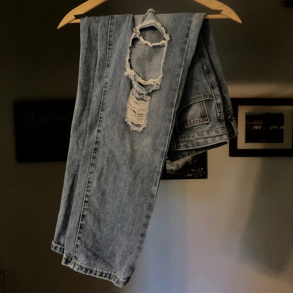 ripped straight leg jeans